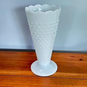 Vintage Anchor Hocking White Milk Glass Hobnail Trumpet Vase 9.75" Wedding Vase